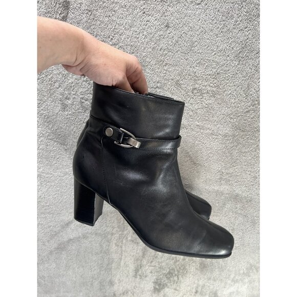 Vtg Y2k Nine & Co Women’s 9.5 leather NC Phillpek Ankle boots Square Toe black - Picture 1 of 9